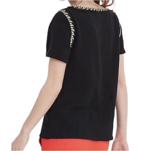 Banana Republic French Terry Rope Trim Tee in Dark Black/Gold/White Women’s XS - Picture 5 of 8
